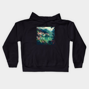 Pastel Lakeside Town Kids Hoodie